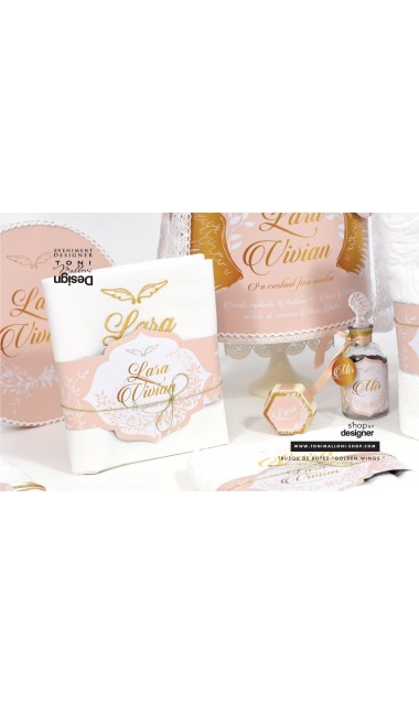 Trusou de botez gold cu ingeras pentru fetite cu broderie personalizata, Gold Wings 25